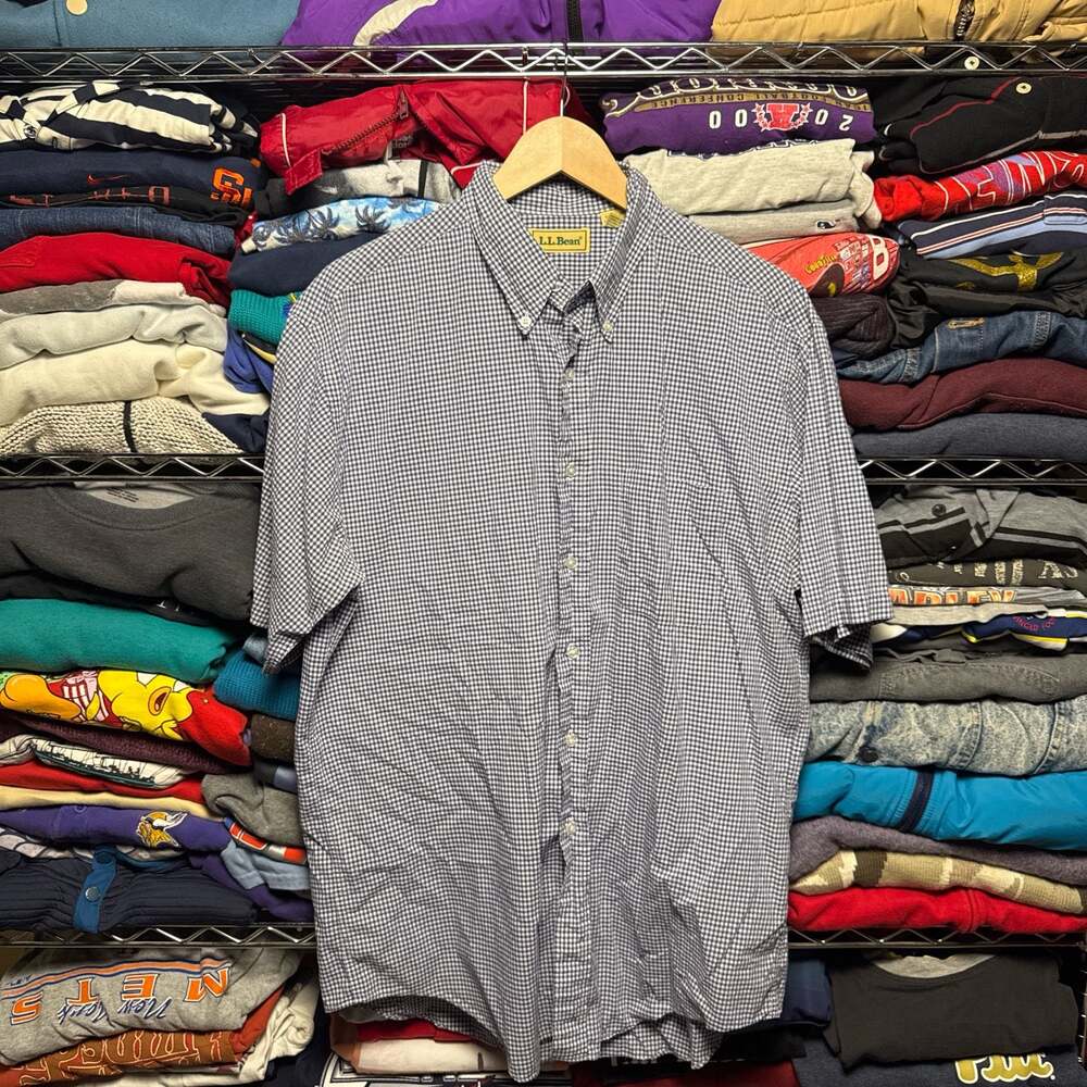 L.L. Bean Vintage Gingham Short Sleeve Button Down Shirt Men's Large Tall